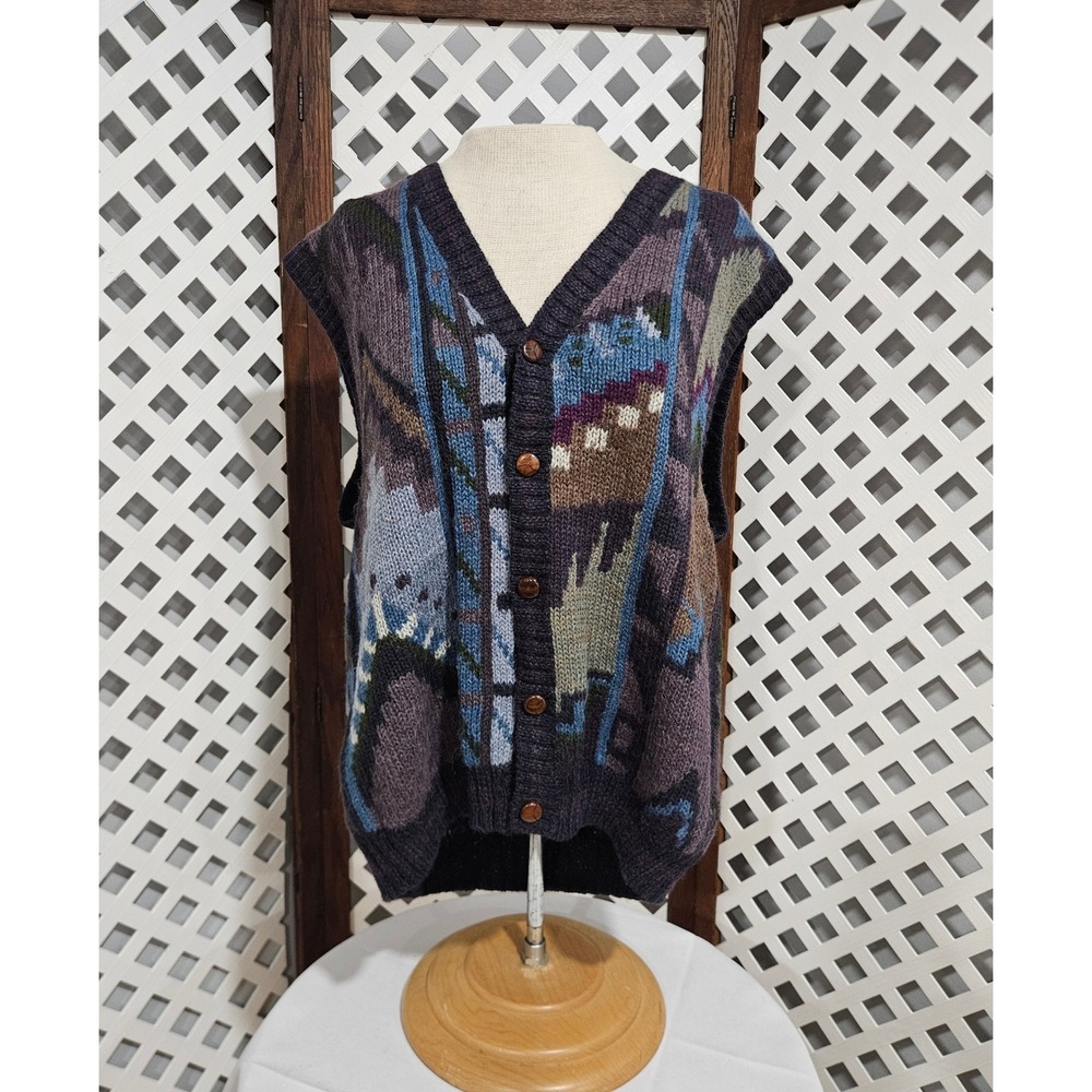 Vintage Peruvian Connection 100% Alpaca Sweater Vest Intarsia Geometric Boho